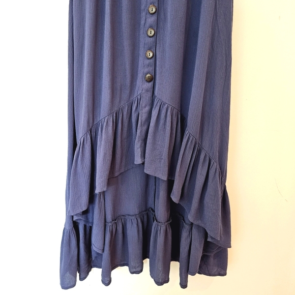Midi hi low navy blue dress button detail sz Small - Picture 3 of 12